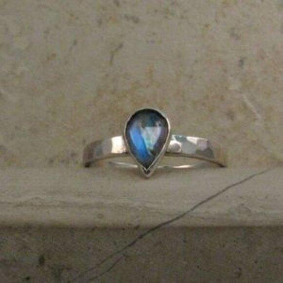 Rainbow Moonstone Rose Cut Pear Ring Size 7 - 925 Sterling Silver Ring N… - Picture 3 of 5